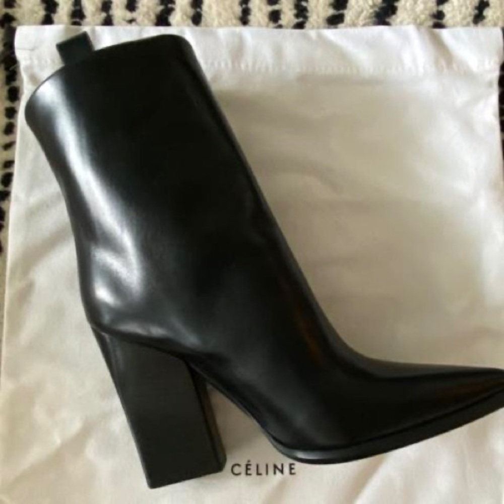 Celine Black Leather Ankle Boots
